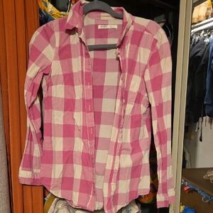 GAP Kids Pink and Cream Checkered Button Down Shirt
